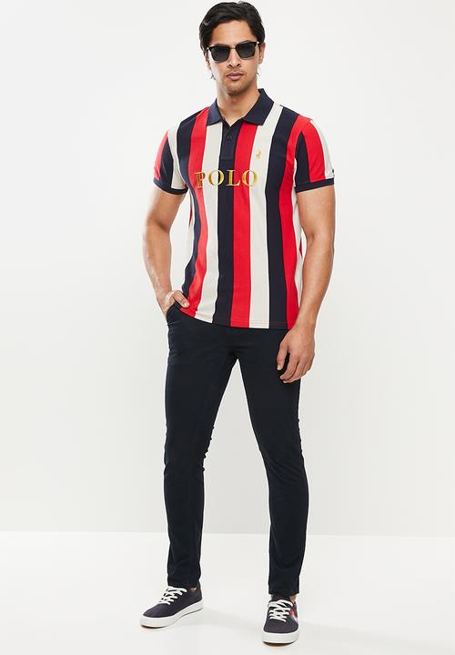POLO - Zion stripe short sleeve golfer - red & navy 