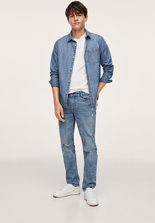 MANGO - Shirt lion - open blue