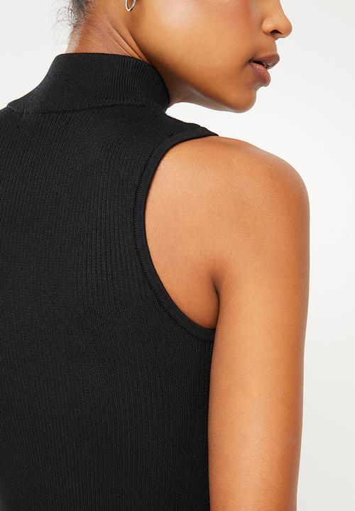 Missguided - High neck sleeveless rib top - black
