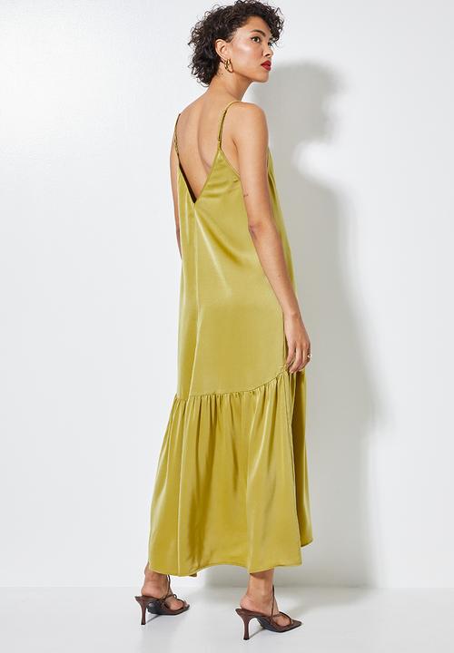 VELVET - Satin cami drop waisted dress - khaki