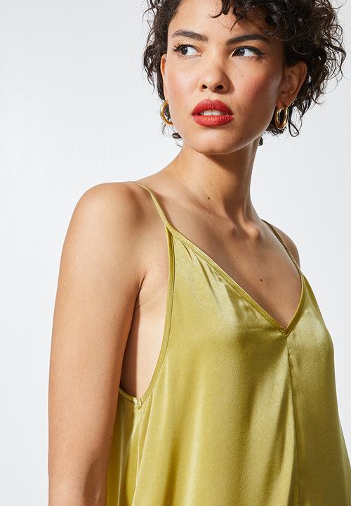 VELVET - Satin cami drop waisted dress - khaki