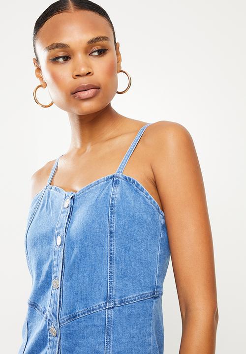 Missguided - Button through cami dress - blue