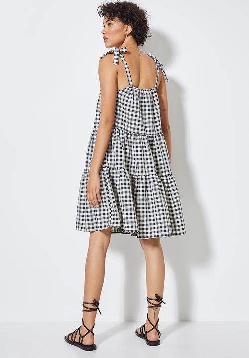 Superbalist - Tie strap tiered mini dress - black gingham