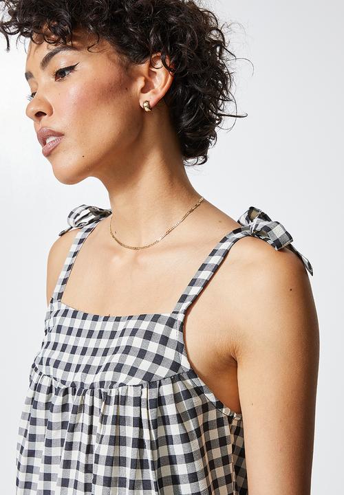Superbalist - Tie strap tiered mini dress - black gingham