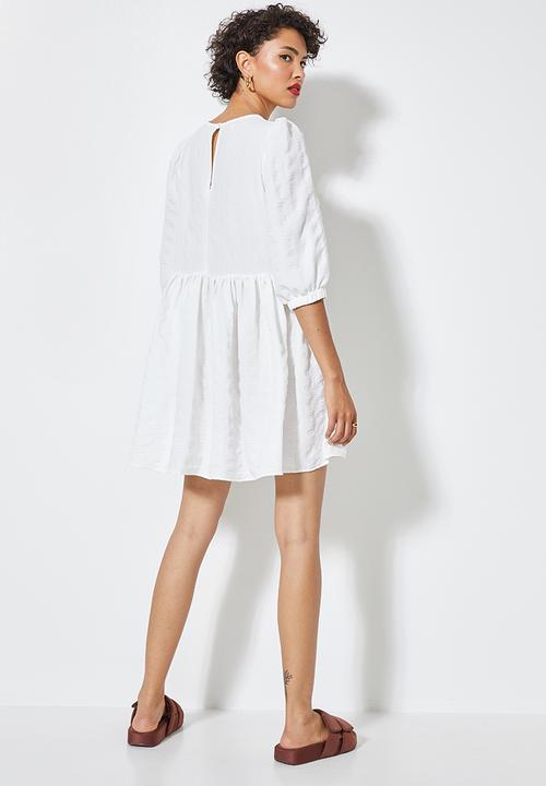 Superbalist - Textured fabric babydoll dress - white
