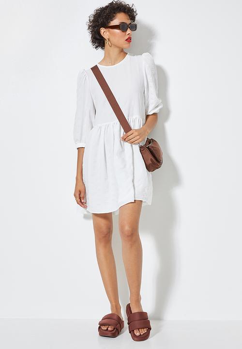 Superbalist - Textured fabric babydoll dress - white