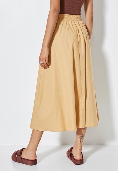 Superbalist - Poplin pull on midi skirt with pockets - tan