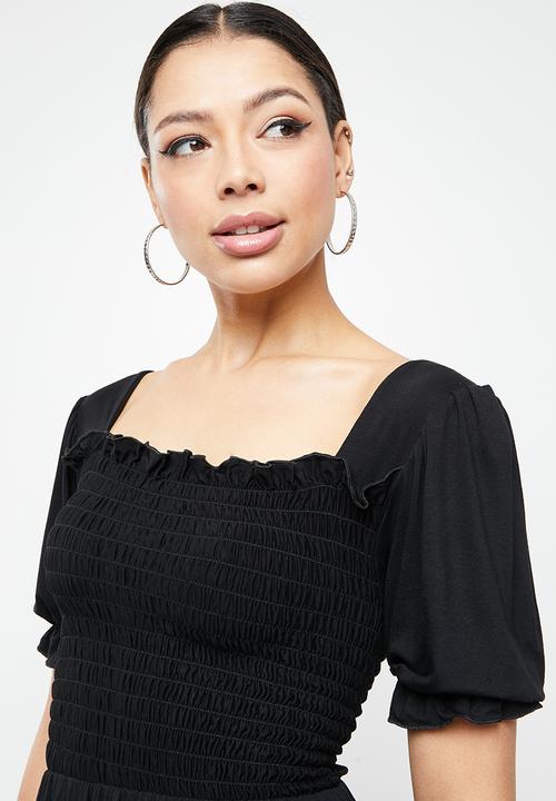 Missguided - Shirred bust puff sleeve dress  - black