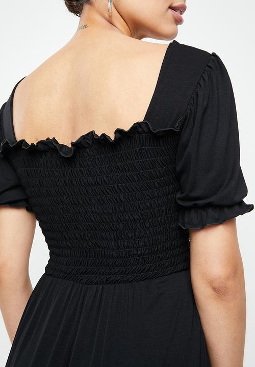 Missguided - Shirred bust puff sleeve dress  - black