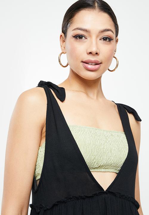 Missguided - Cheesecloth tie shoulder ruffle cover up - black
