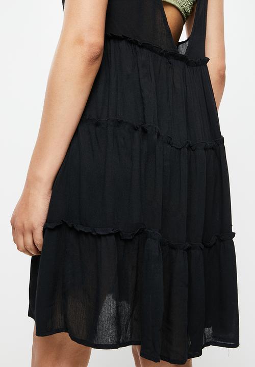 Missguided - Cheesecloth tie shoulder ruffle cover up - black