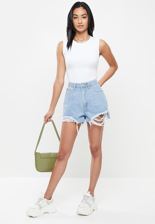 Missguided - Petite 2 pack ribbed high neck bodysuit - white & neutral 