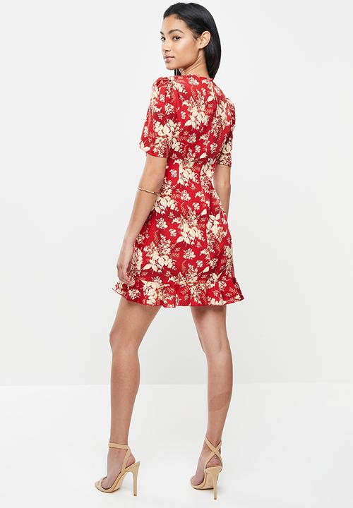 Missguided - Petite short sleeve printed mini drss floral - red