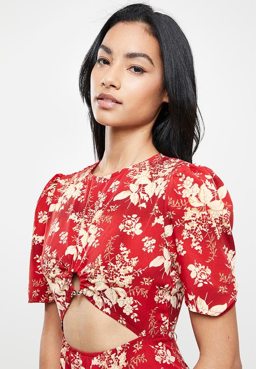 Missguided - Petite short sleeve printed mini drss floral - red