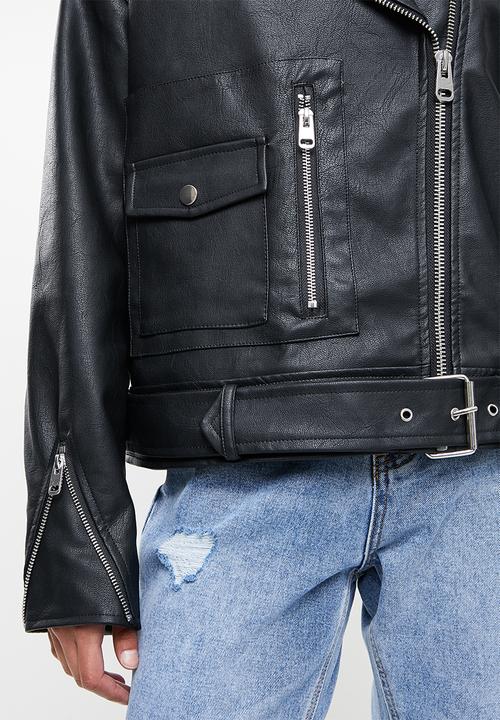 Missguided - Petite boyfriend biker jacket - black