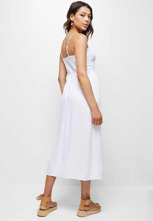 edit - Linen button strappy maxi - white