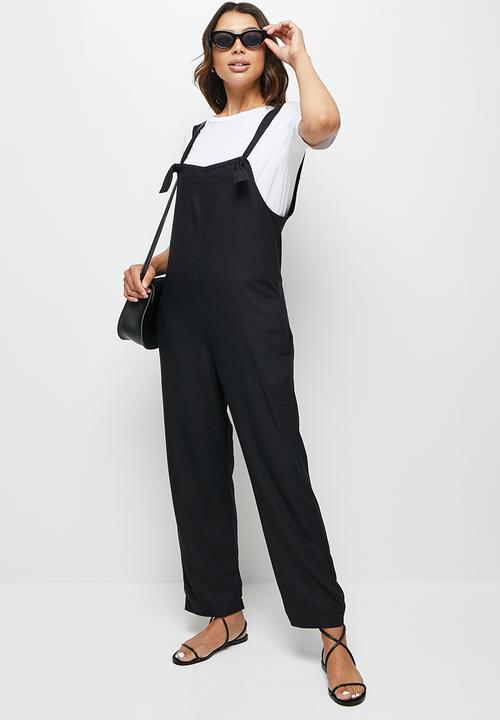 edit - Linen harem dungaree - black