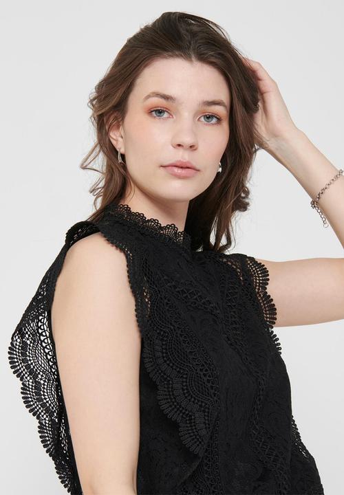 ONLY - Karo sleeveless lace top - black