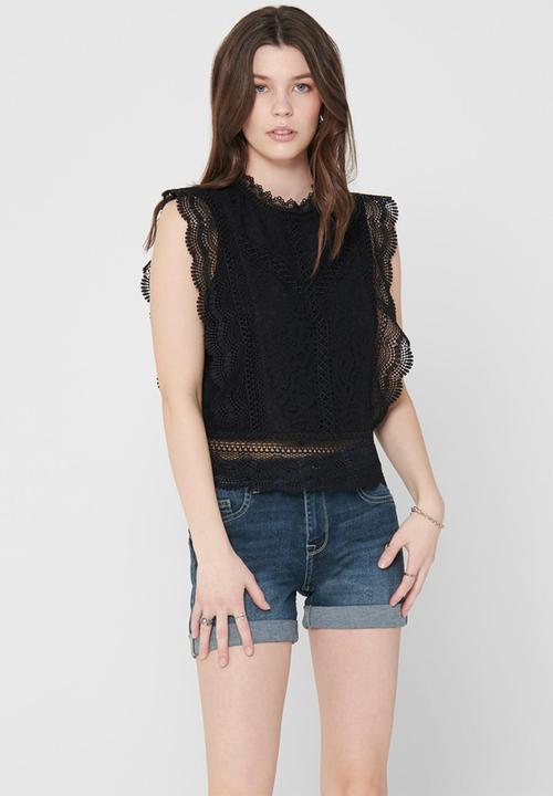 ONLY - Karo sleeveless lace top - black
