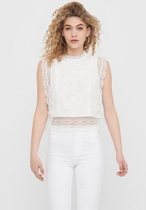 ONLY - Karo sleeveless lace top - cloud dancer