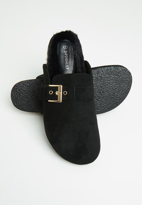 Superbalist - Gian faux fur slide - black