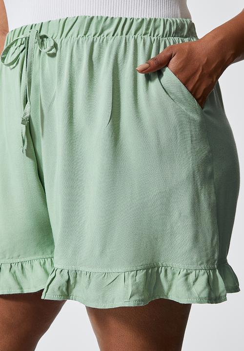 Superbalist - Ruffle hem pull on shorts - sage