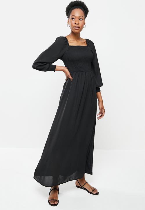 Jacqueline de Yong - Mina 3/4 smock ankle dress - black