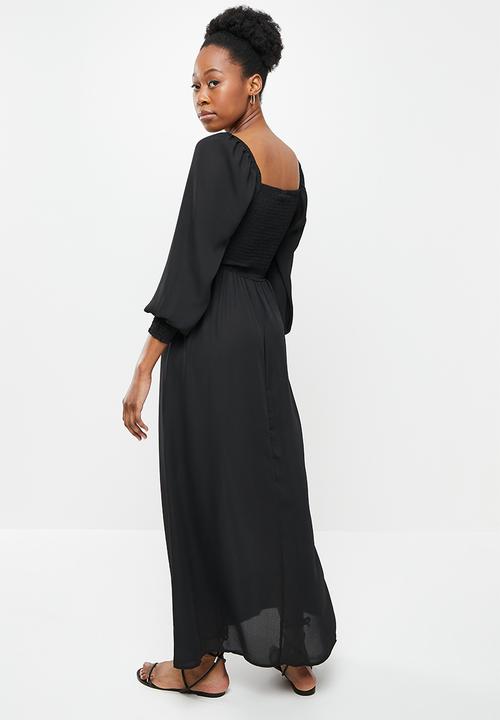 Jacqueline de Yong - Mina 3/4 smock ankle dress - black