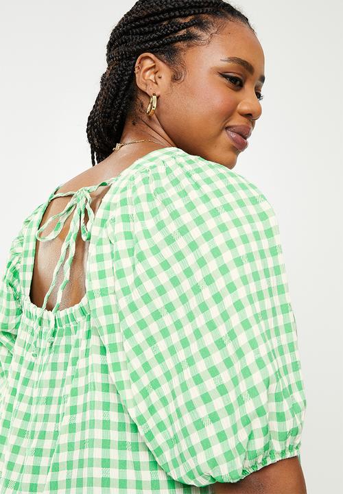 Me&B - Plus square neck tiered sack dress - green 