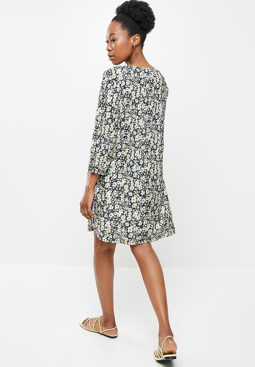 Jacqueline de Yong - Boa 3/4 short dress - black corn flower