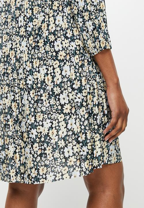 Jacqueline de Yong - Boa 3/4 short dress - black corn flower