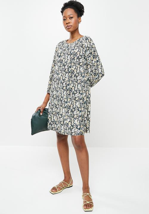 Jacqueline de Yong - Boa 3/4 short dress - black corn flower