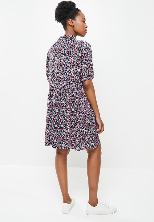 Jacqueline de Yong - Irene short sleeve shirt dress - black small flower