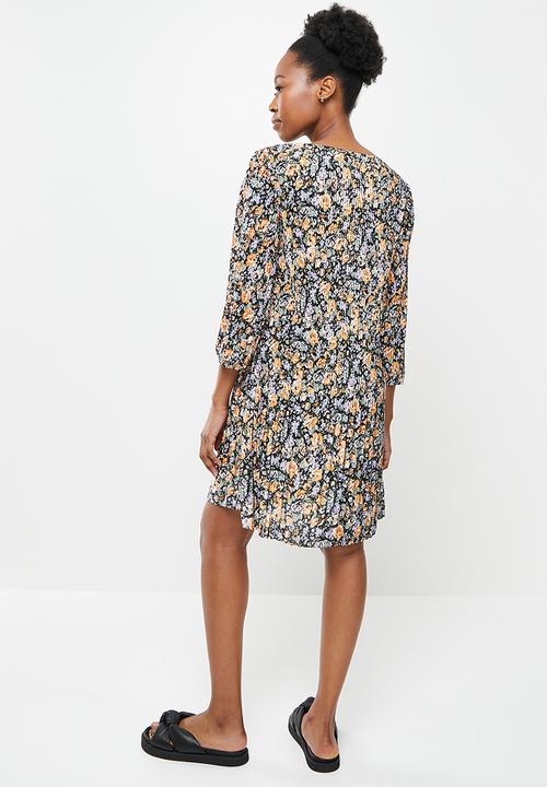 Jacqueline de Yong - Boa 3/4 short dress - black orange flower
