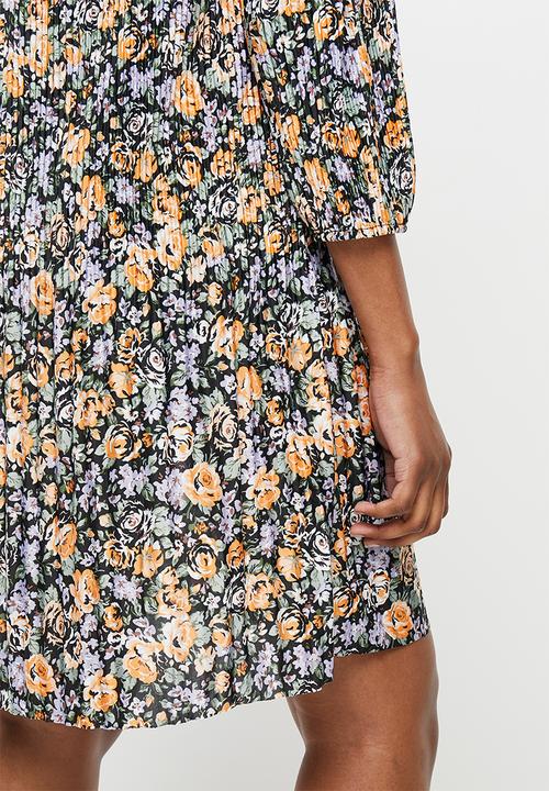 Jacqueline de Yong - Boa 3/4 short dress - black orange flower
