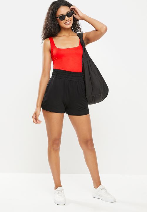 Me&B - Wide elastic fleece knit shorts - black