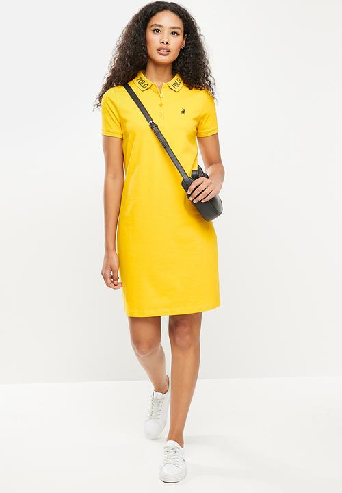 POLO - Mary short sleeve jacquard collar golfer dress - yellow
