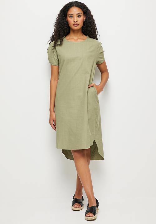 edit - Puff sleeve pocket midi tunic dress - light green