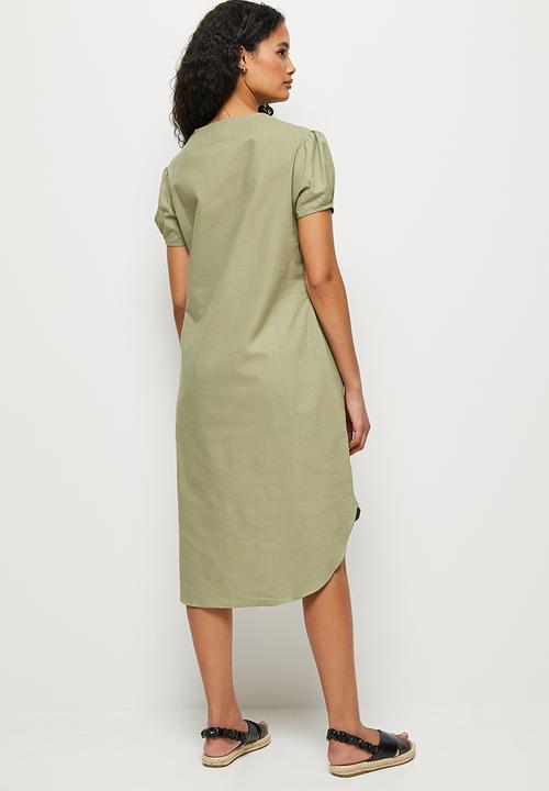 edit - Puff sleeve pocket midi tunic dress - light green