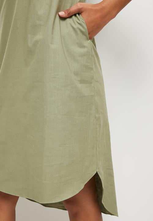 edit - Puff sleeve pocket midi tunic dress - light green