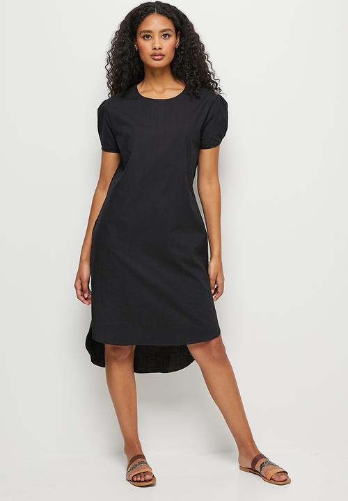 edit - Puff sleeve pocket midi tunic dress - black