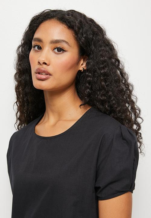 edit - Puff sleeve pocket midi tunic dress - black