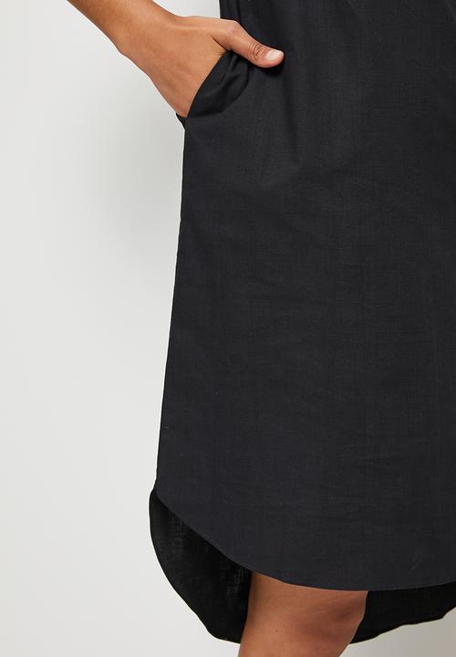 edit - Puff sleeve pocket midi tunic dress - black