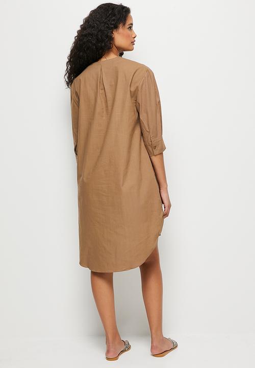 edit - Notch neck cotton tunic - taupe