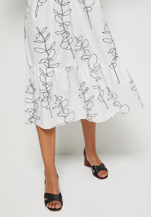 edit - Short sleeve cotton tiered shirt dress - white 