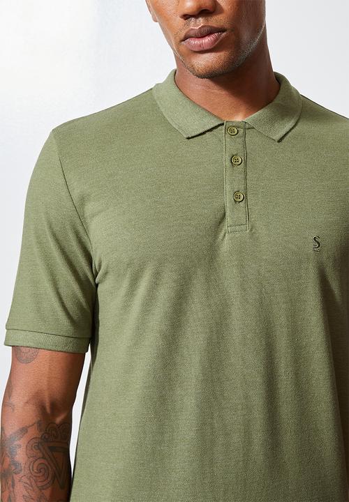 Superbalist - Luka slim pique golfer - green melange 