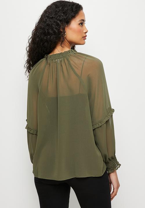 edit - Sheer bellow sleeve blouse - olive