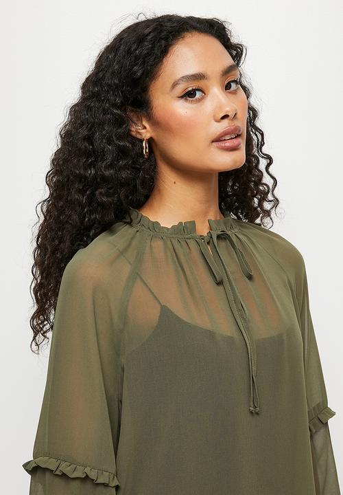edit - Sheer bellow sleeve blouse - olive