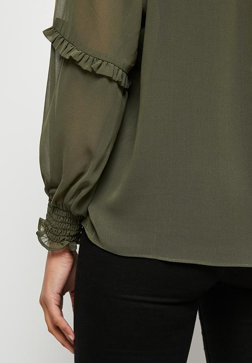 edit - Sheer bellow sleeve blouse - olive