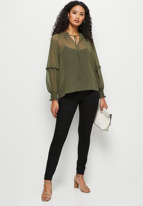 edit - Sheer bellow sleeve blouse - olive